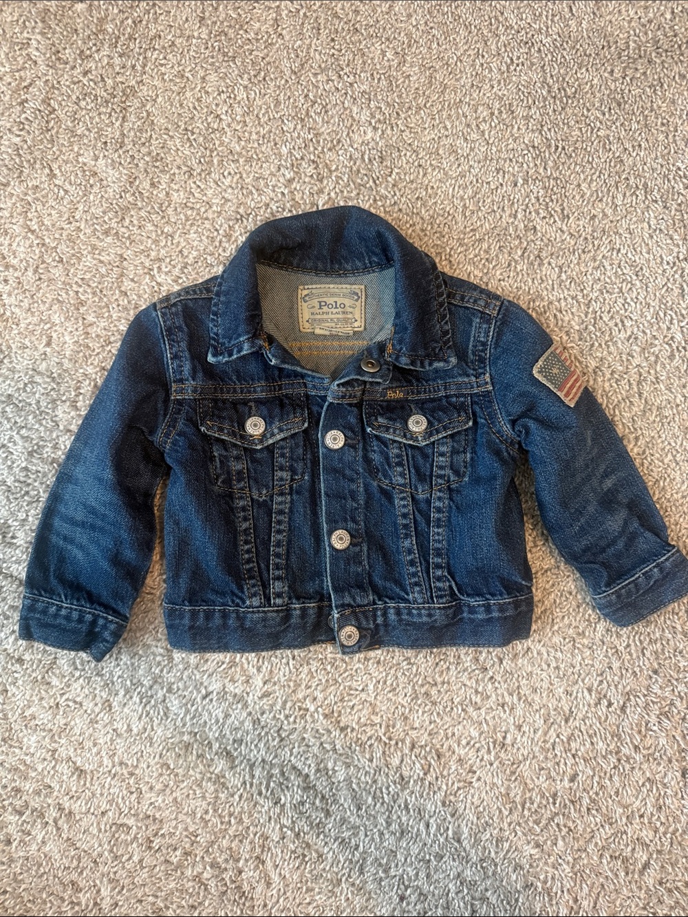 Polo by Ralph Lauren Kids Dark Blue Denim Jacket with Flag Patch